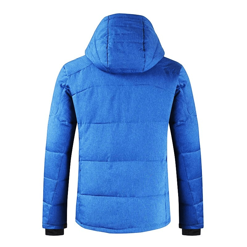 Blue warm windproof waterproof ski jacket, ideal for cold winter sports, made with durable polyester and lined with white duck down - SF1783.